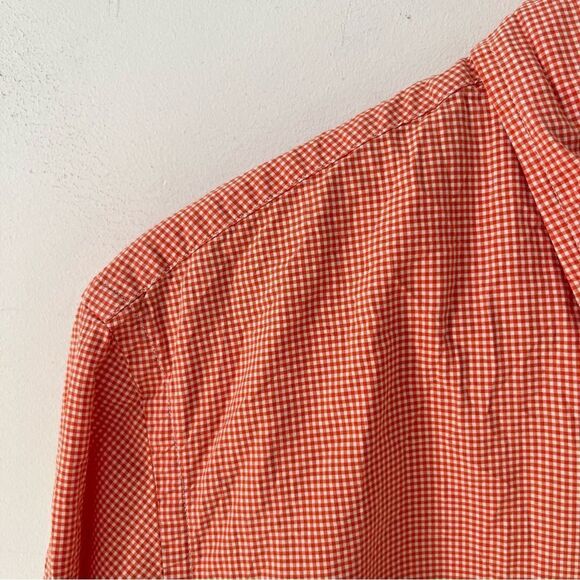J.Crew Orange Micro Check Gingham Long Sleeve Cotton Button Down Dress Shirt - Picture 7 of 7